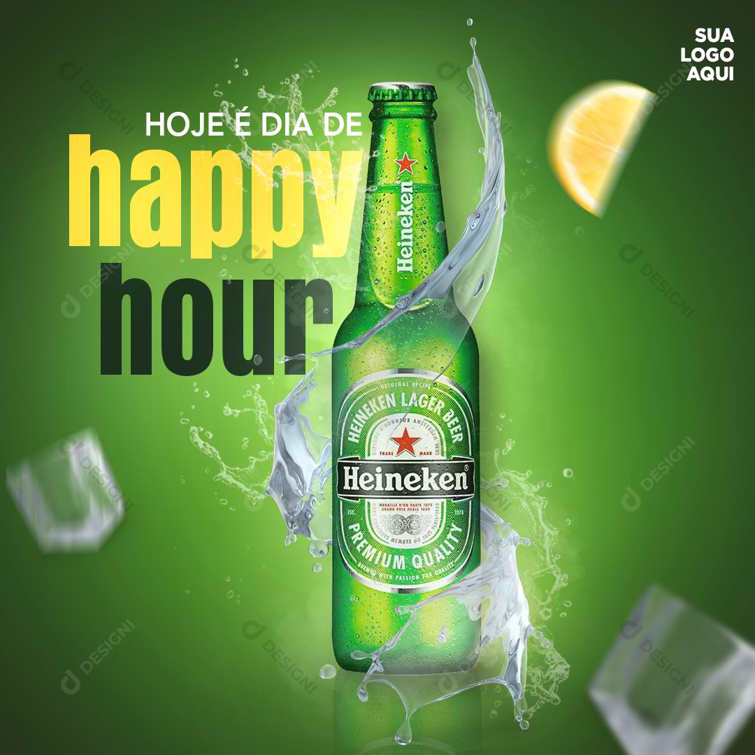 Social Media PSD Bar Cerveja Heineken Happy Hour Editável Bebidas