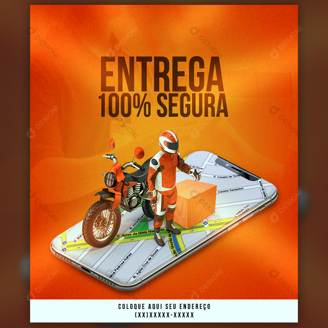 Delivery PSD Entrega 100% Segura Social Media Motoboy Post Editável