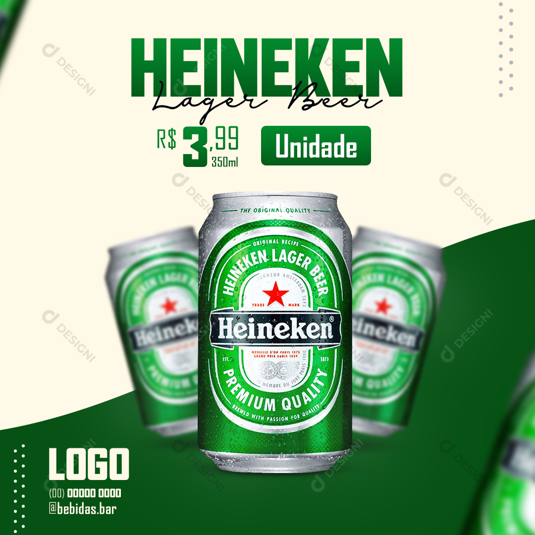 Cerveja Heineken Social Media PSD Post Editável Bares