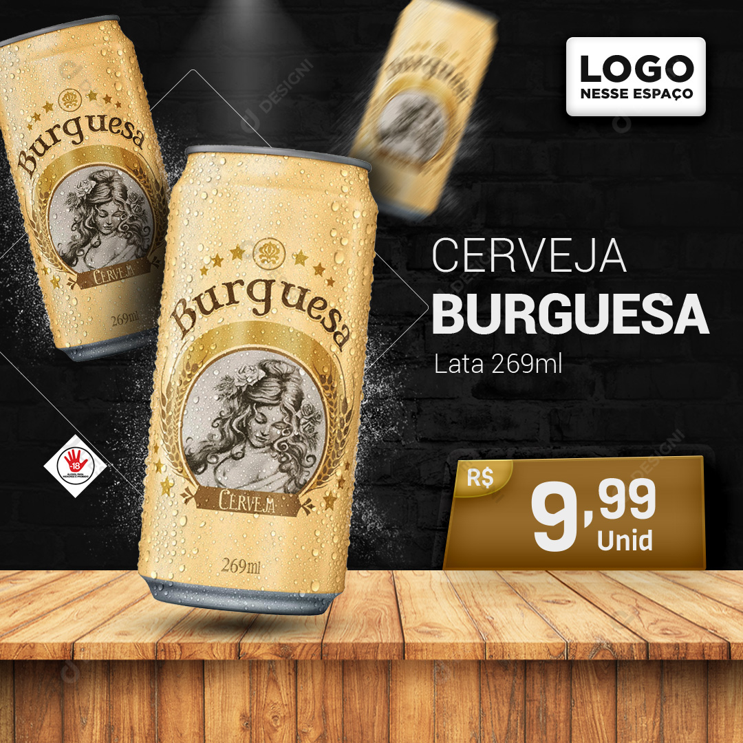 Cerveja Burguesa Lata 269ml Bares Bebidas Social Media PSD Editável