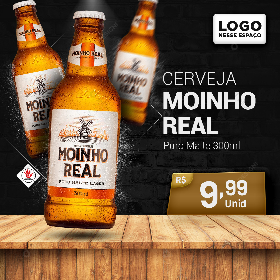 Cerveja Moinho Real Puro Malte 300ml Bares Bebidas Social Media PSD Editável