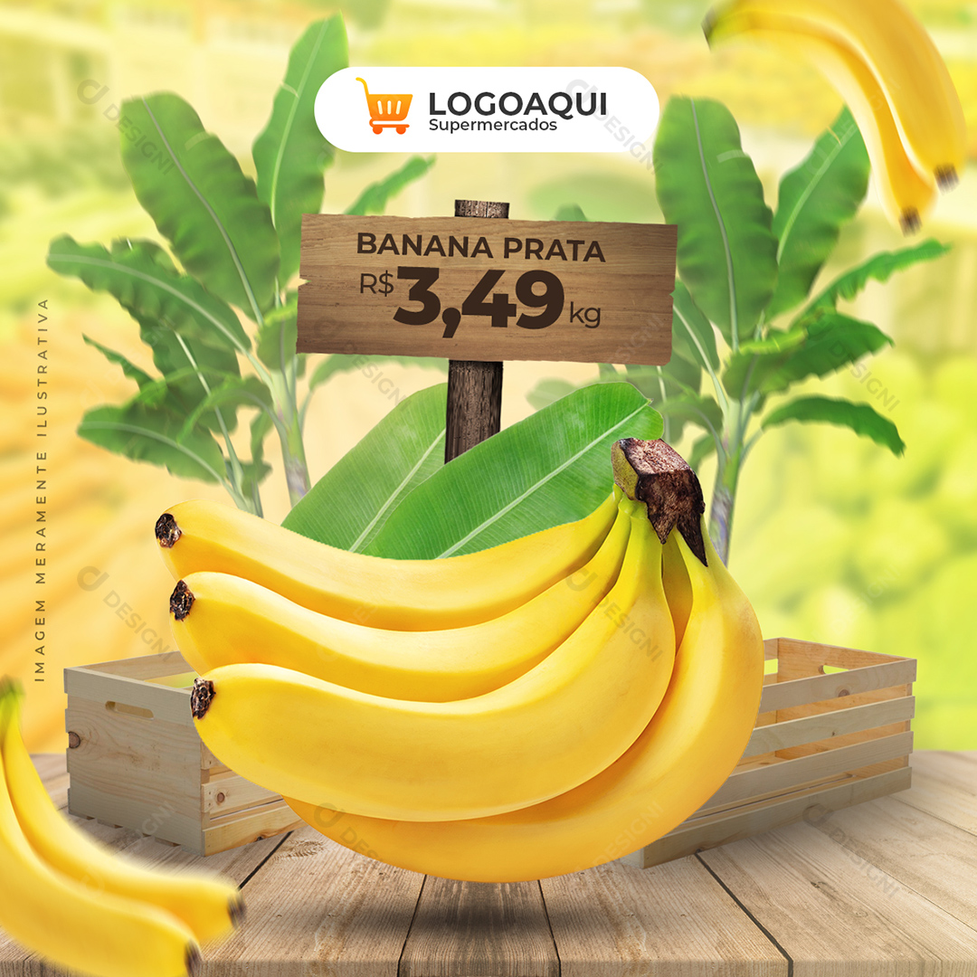 Supermercado Social Media Banana Hortifrúti PSD Post Editável