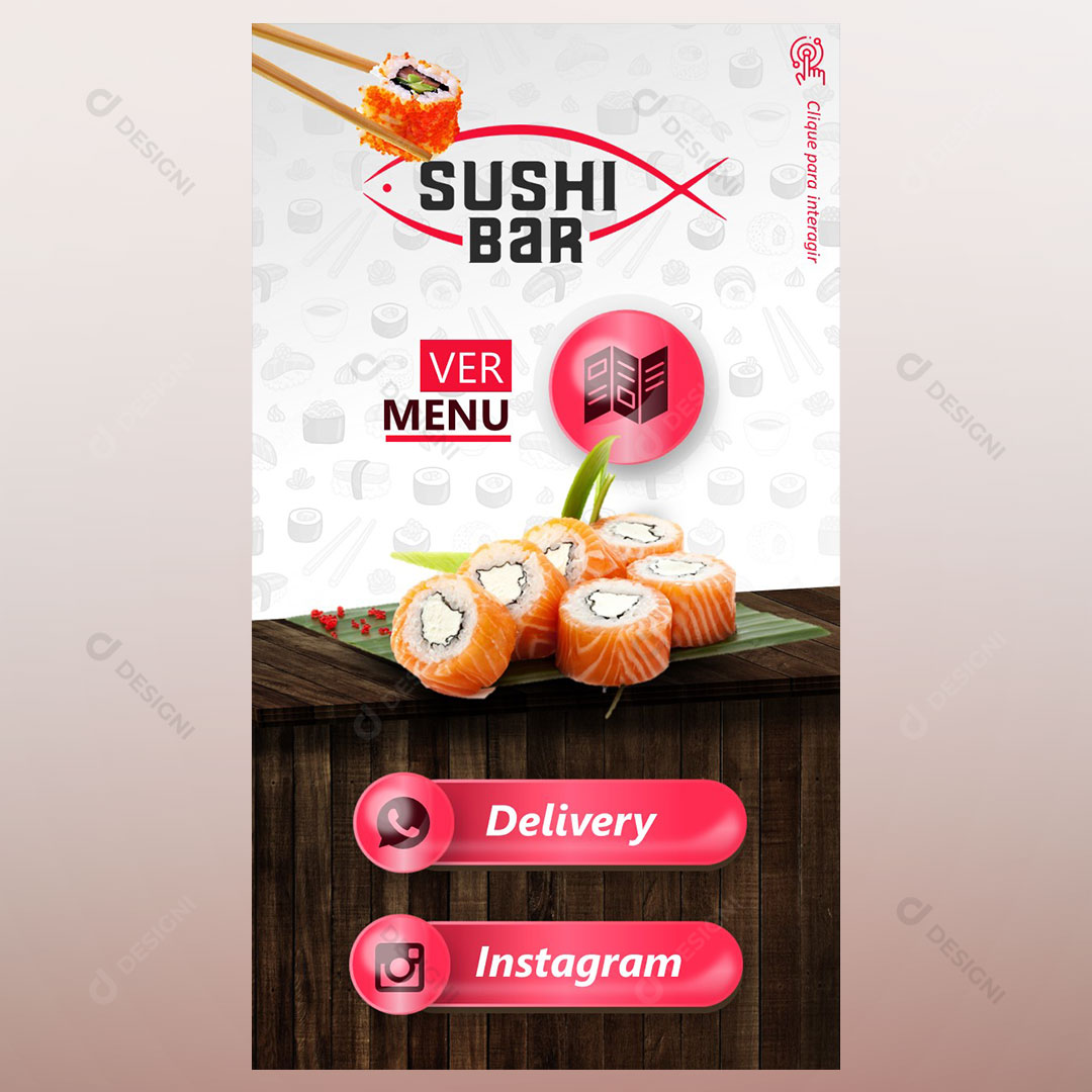 Cartão Interativo Sushi Comida Japonesa PPTX Editável