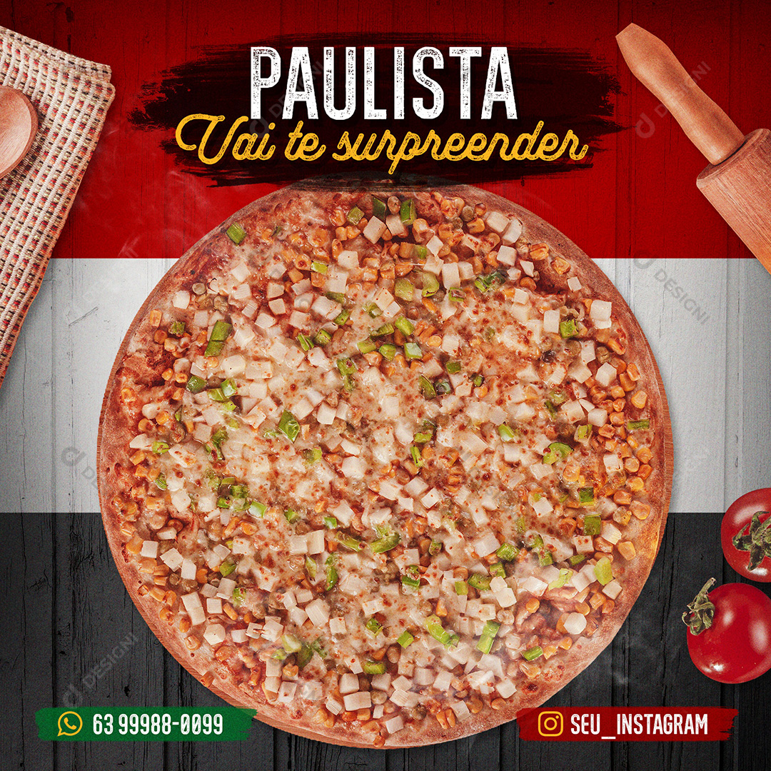 Pizza Paulista Social Media Post PSD Editável Pizzarias Photoshop