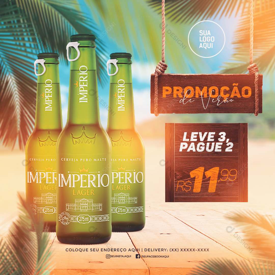 Promoção de Verão Cerveja Império Lager Social Media PSD Editável
