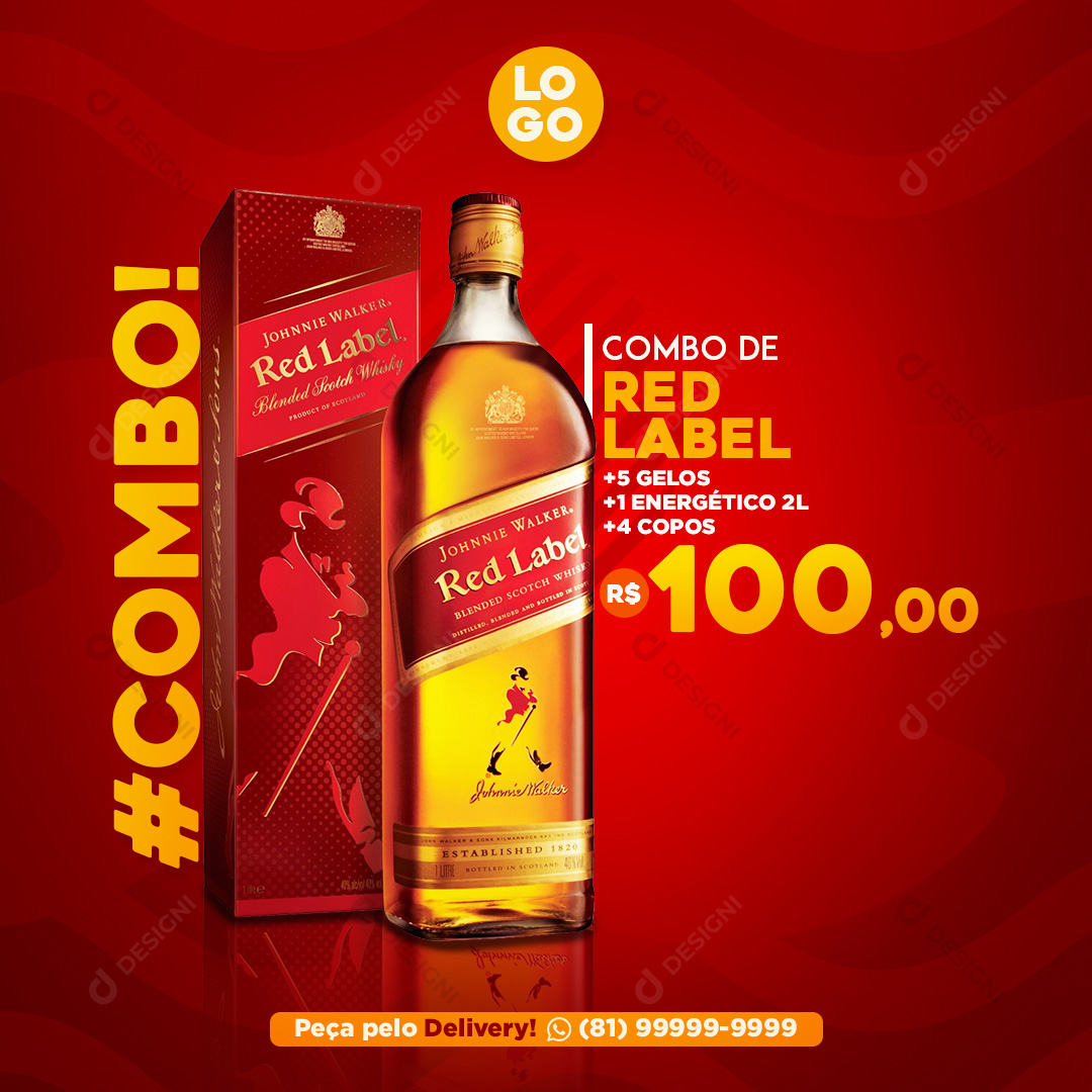 Combo Whisky Red Label Social Media PSD Editável Uísques