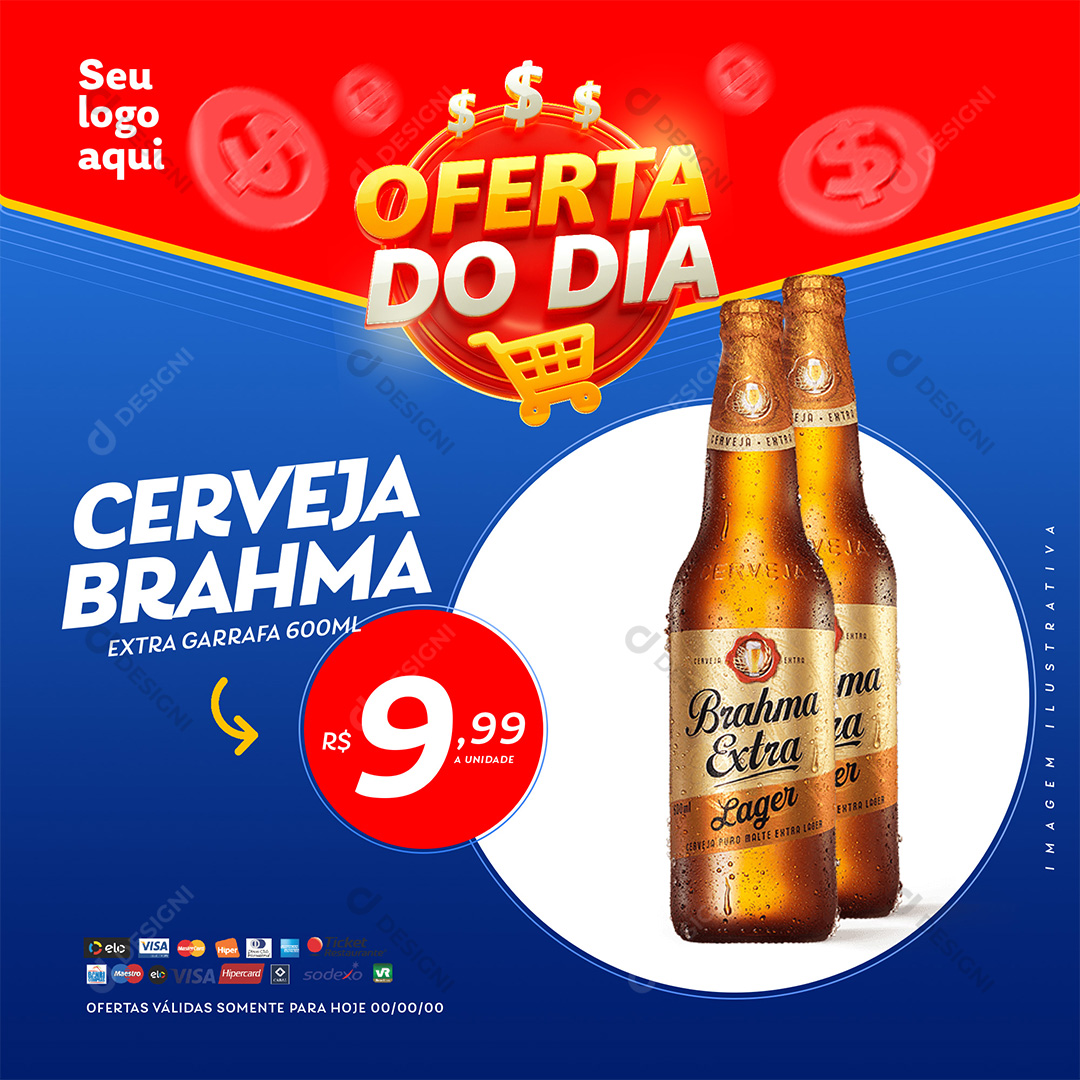 Oferta do Dia Supermercado Cerveja Brahma Garrafa Extra PSD Editável