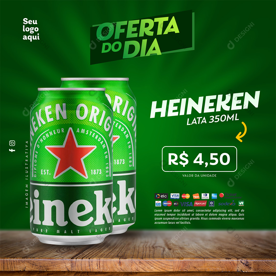 Oferta do Dia Supermercado Cerveja Heineken Lata PSD Editável
