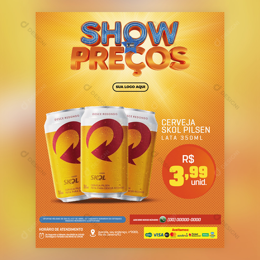 Show de Preços Supermercado Cerveja Skol 350ml Social Media PSD Editável
