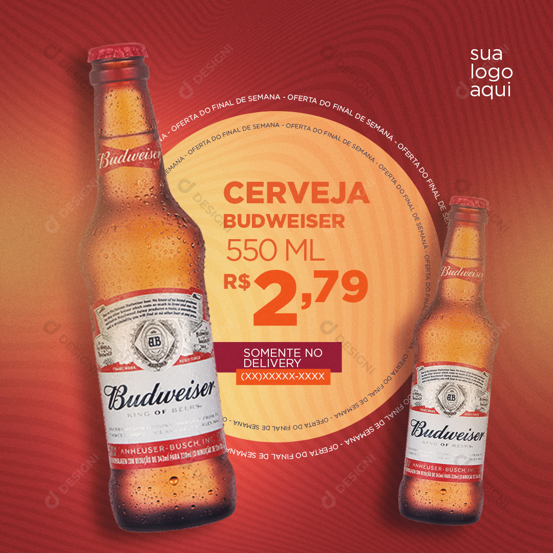 Cerveja Budweiser 550ml Bares Social Media PSD Editável Cerveja