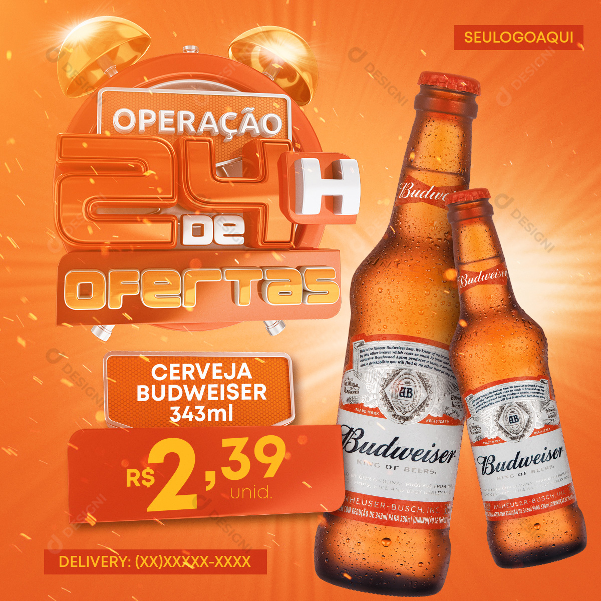 Oferta de 24 Horas Cerveja Budweiser 343ml Social Media PSD Editável