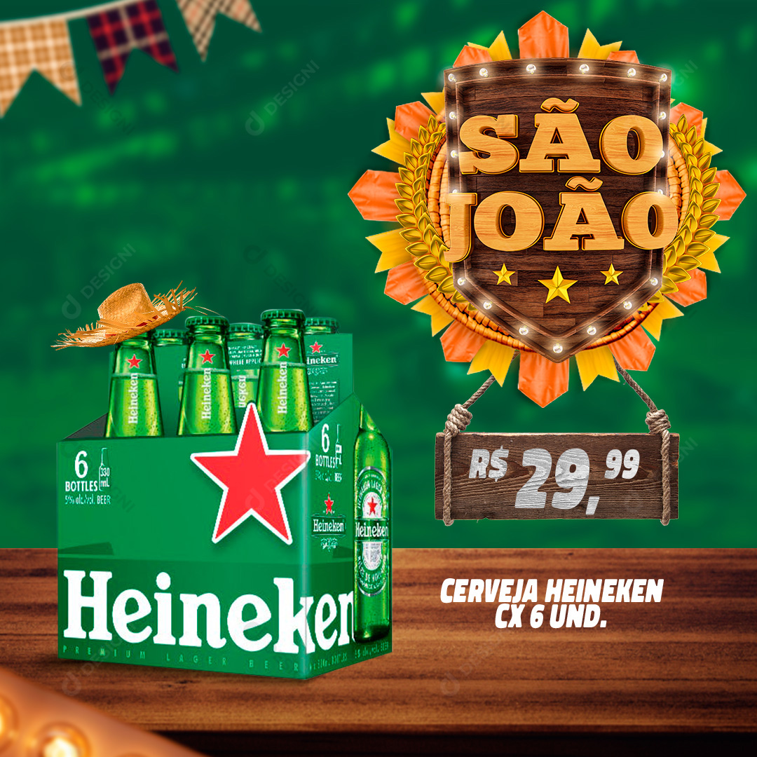 São João Cerveja Heineken Garrafa Social Media PSD Editável