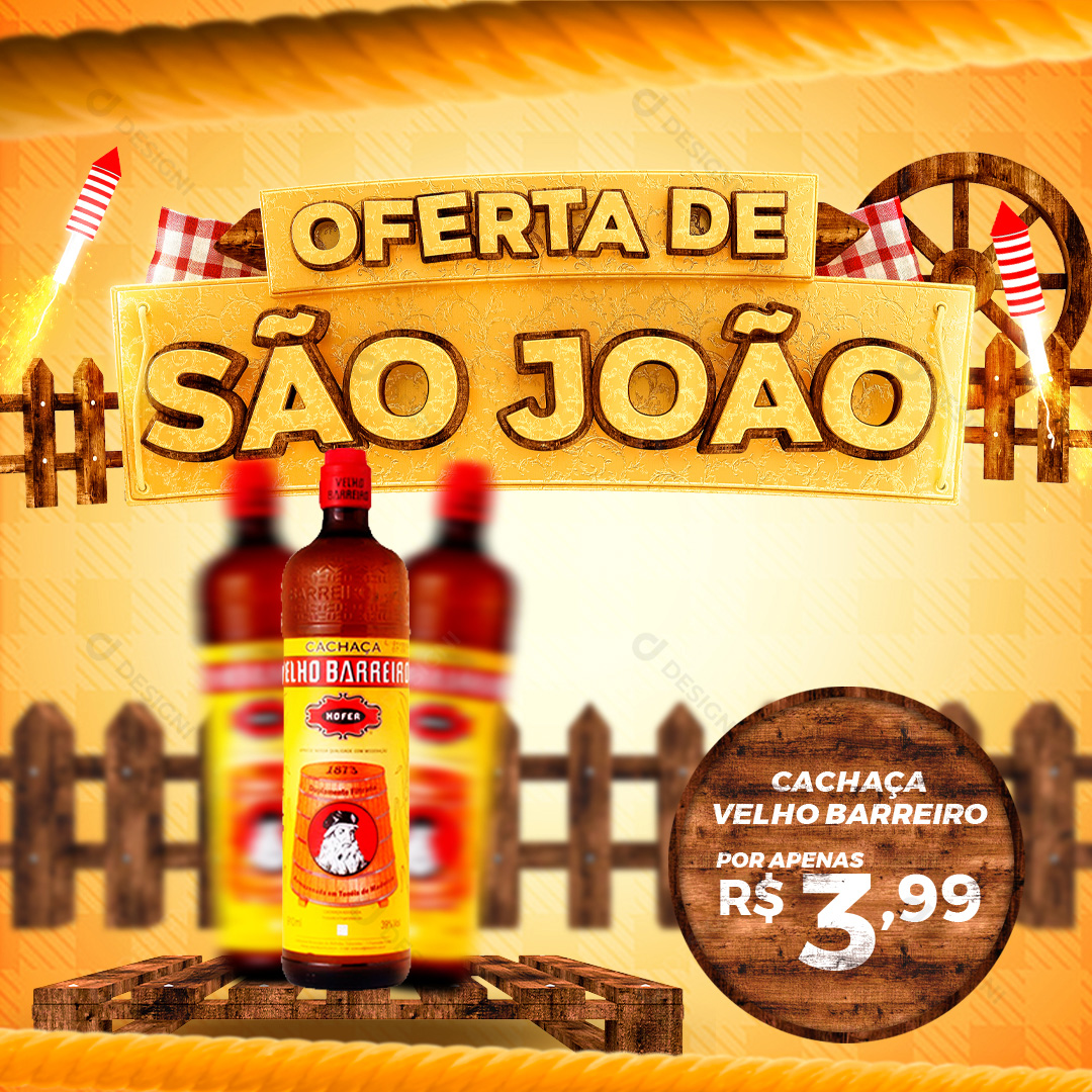 Oferta de São João Cachaça Velho Barreiro Social Media PSD Editável