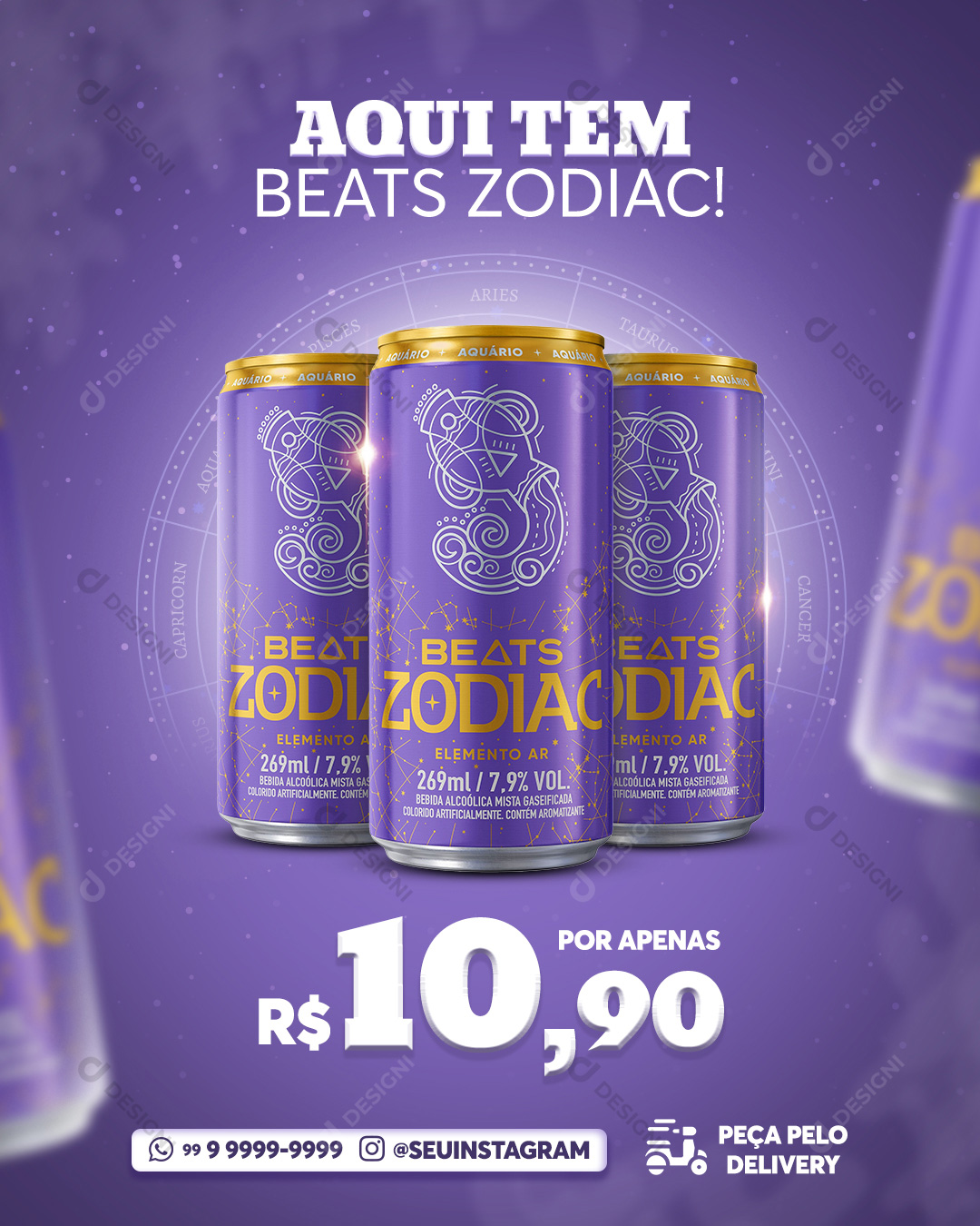 Beats Zodiac Roxa Bebida Social Media PSD Editável