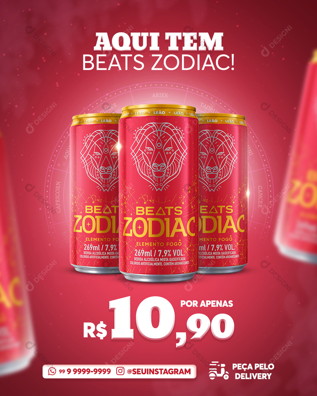 Beats Zodiac Vermelha Bebida Social Media PSD Editável