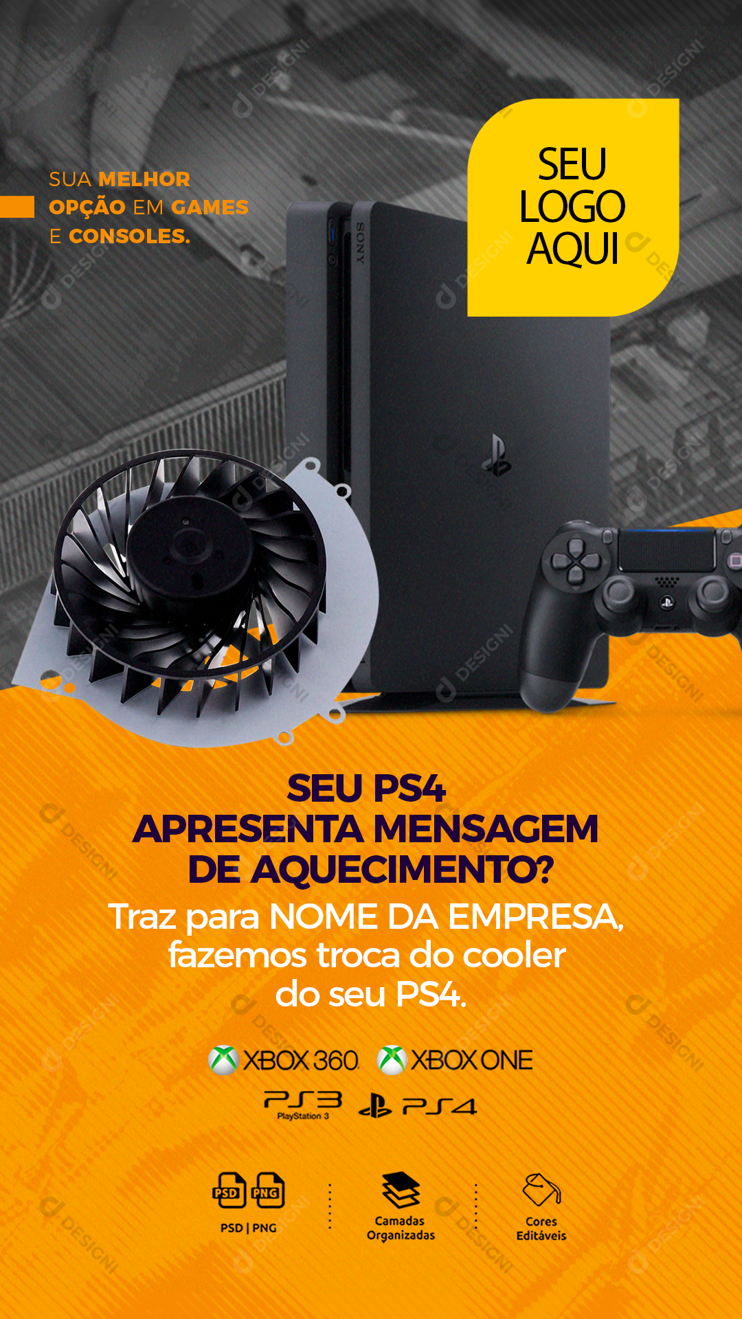Seu PS4 Apresenta Aquecimento Assistência Técnica Social Media PSD Editável  [download] - Designi