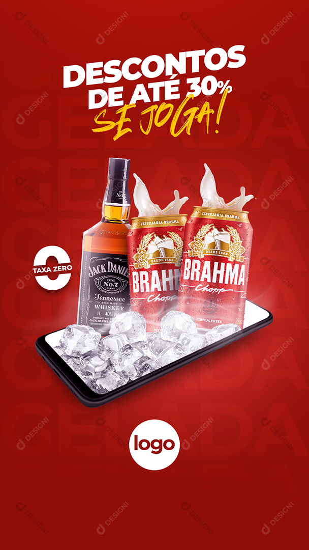 Descontos Bebidas Alcoólicas Cervejas e Whisky Stories Social Media PSD Editável