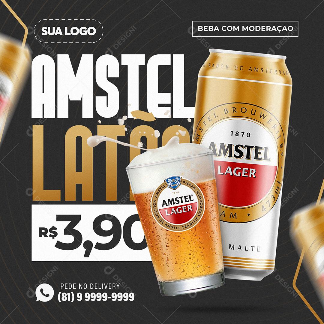 Post Feed Distribuidora Bebida Amstel Latão Social Media PSD Editável