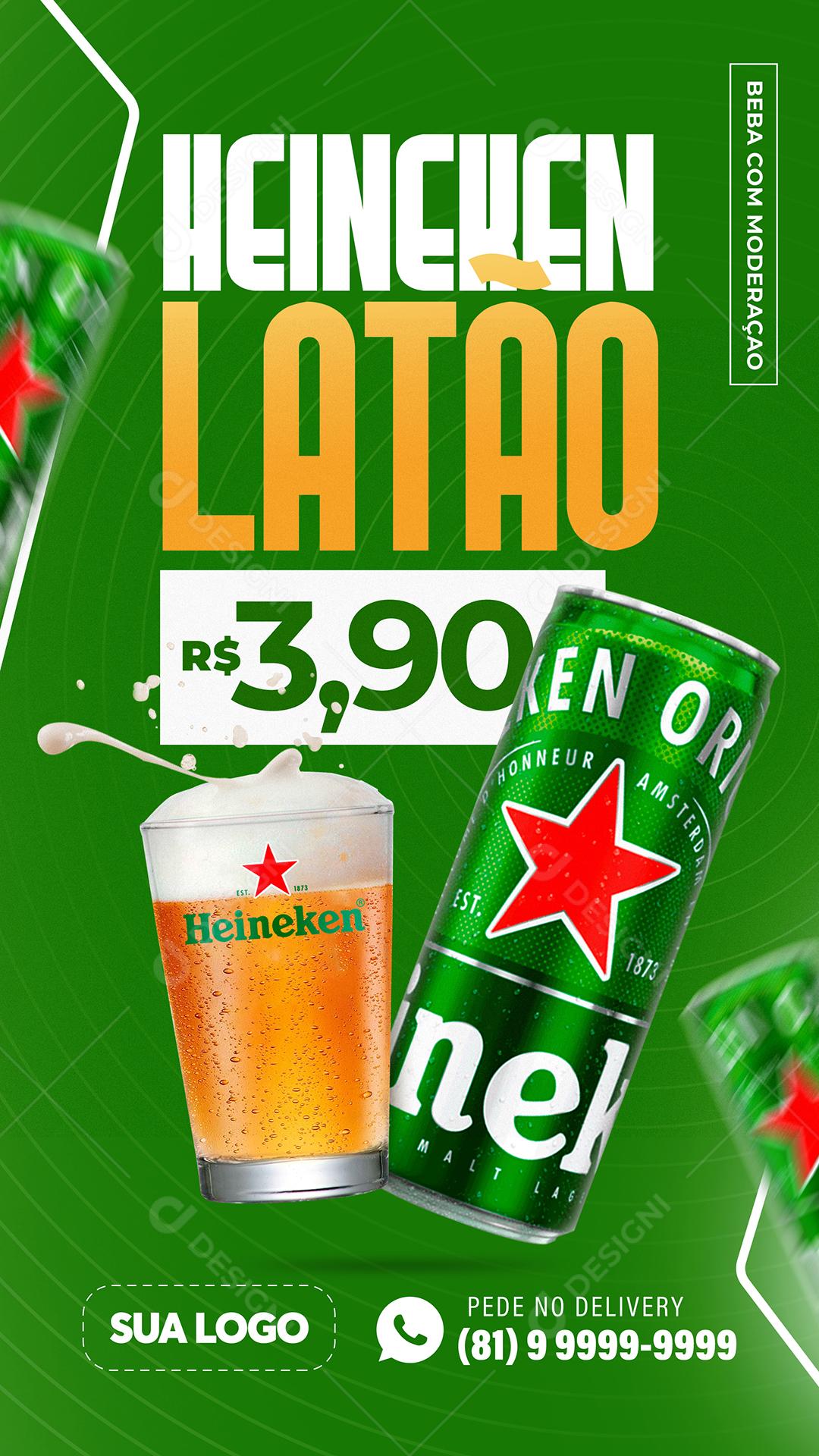 Post Story Distribuidora Cerveja Heineken Latão Social Media PSD Editável