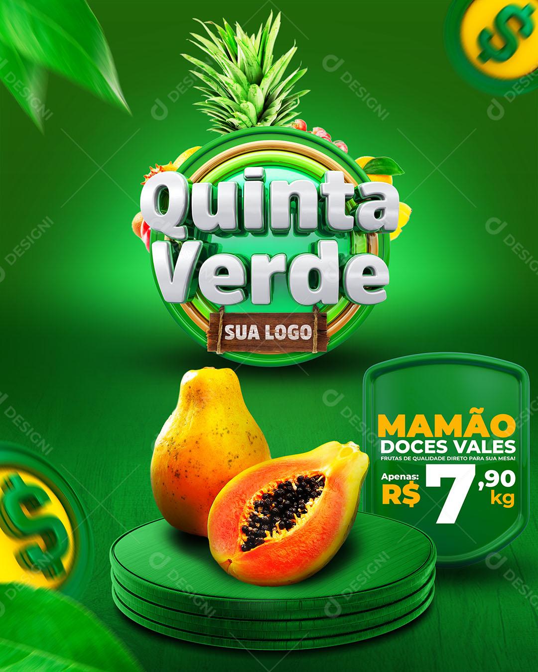 Post Hortifruti Quinta Verde Fruta Mamão Doce Social Media PSD Editável