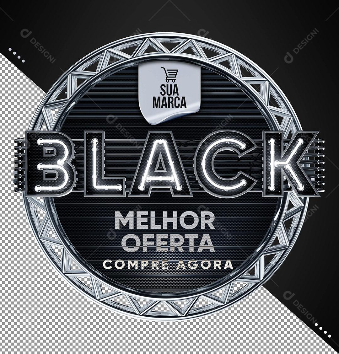 Black Melhor Ofertas Selo 3D Preto Texto Editável Para Composição PSD