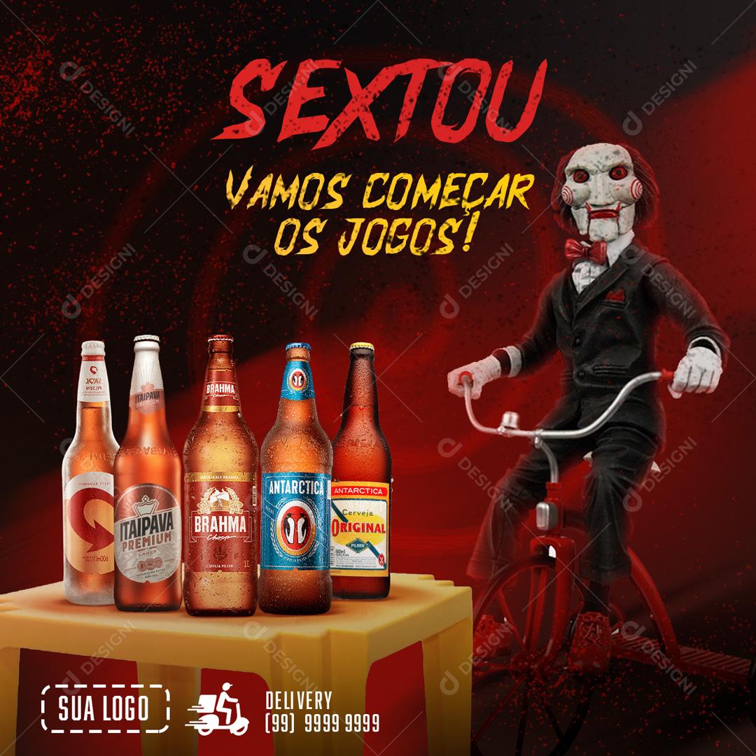 Sextou Vamos Começar Os Jogos Com Cerveja Social Media PSD Editável