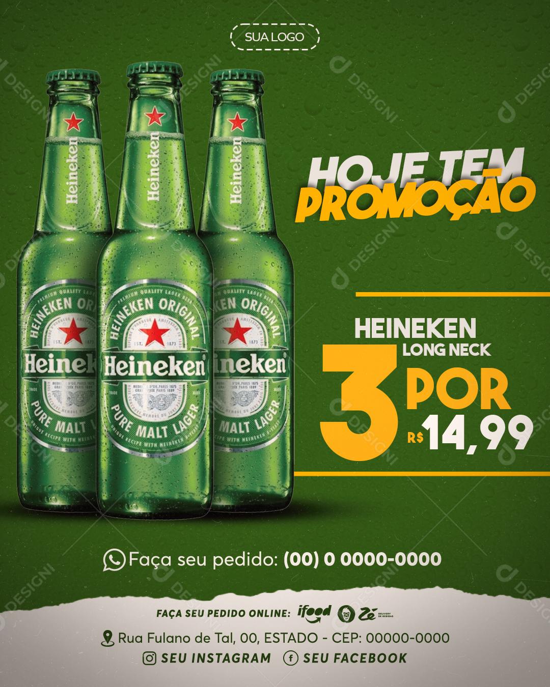 Hoje Tem Promoção Heineken Long Neck Social Media PSD Editável