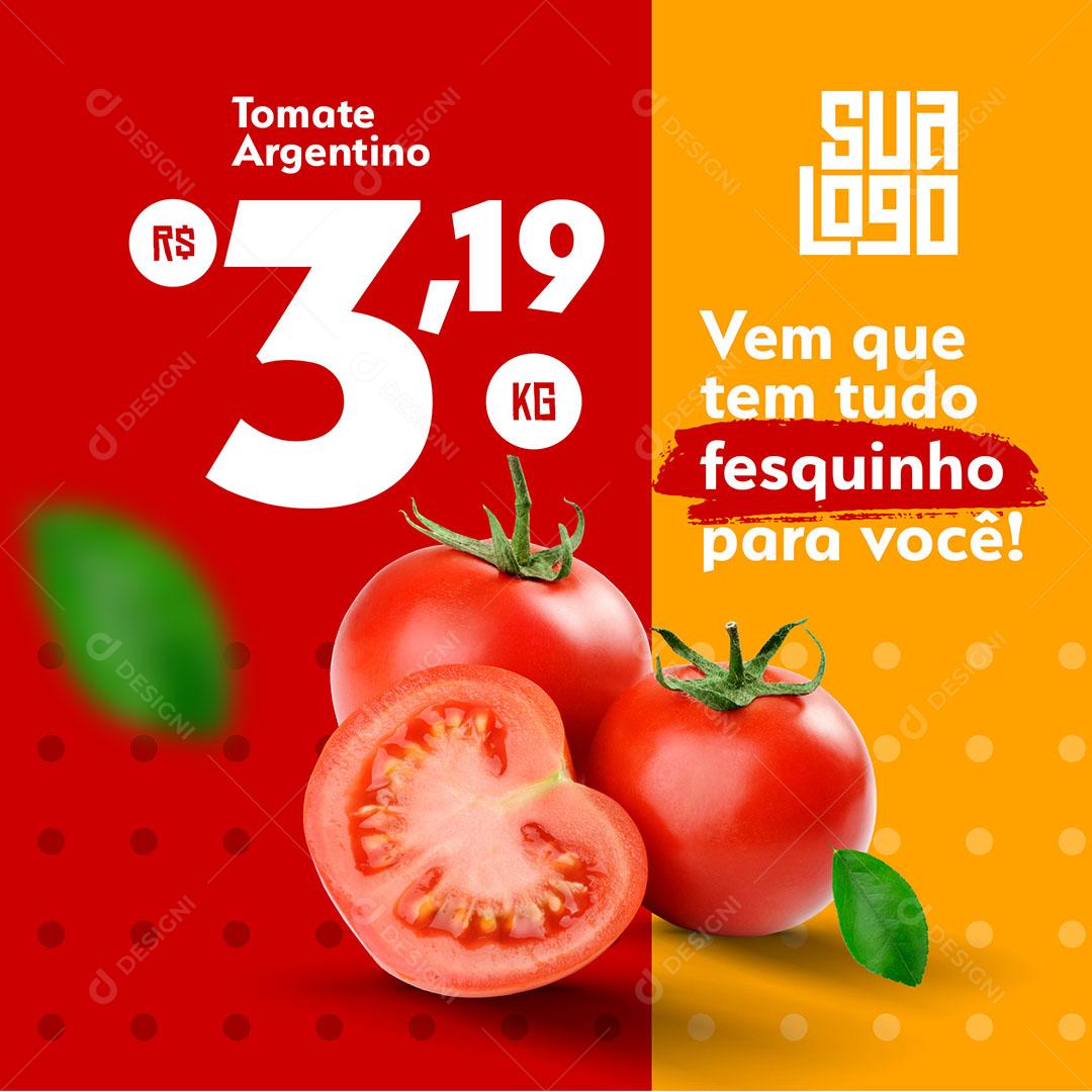 Post Feed Supermercado Hortifruti Tomate Argentino Social Media PSD Editável