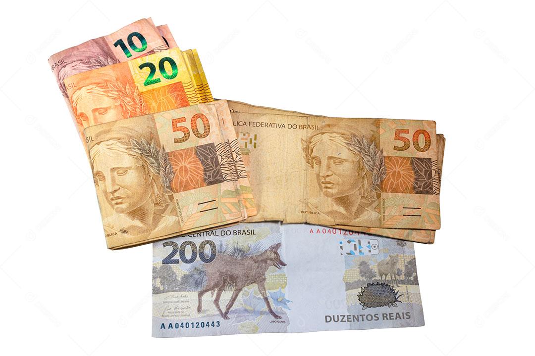Nota de Dinheiro Brasileiro Duzentas Notas, Dez, Vinte e Cinquenta Reais Imagem JPG