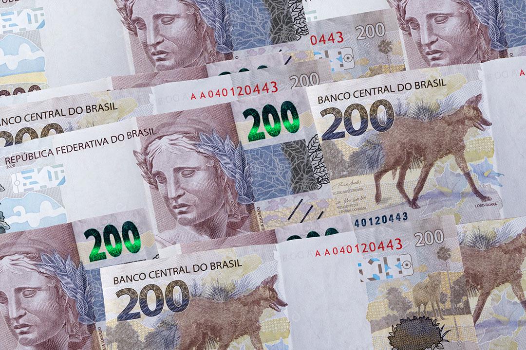 Dinheiro Brasileiro Com Nota de Duzentos Reais. Vista Cima