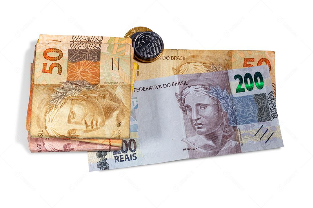 Nota de Dinheiro Brasileiro Duzentas Notas, Dez, Vinte e Cinquenta Reais Imagem JPG