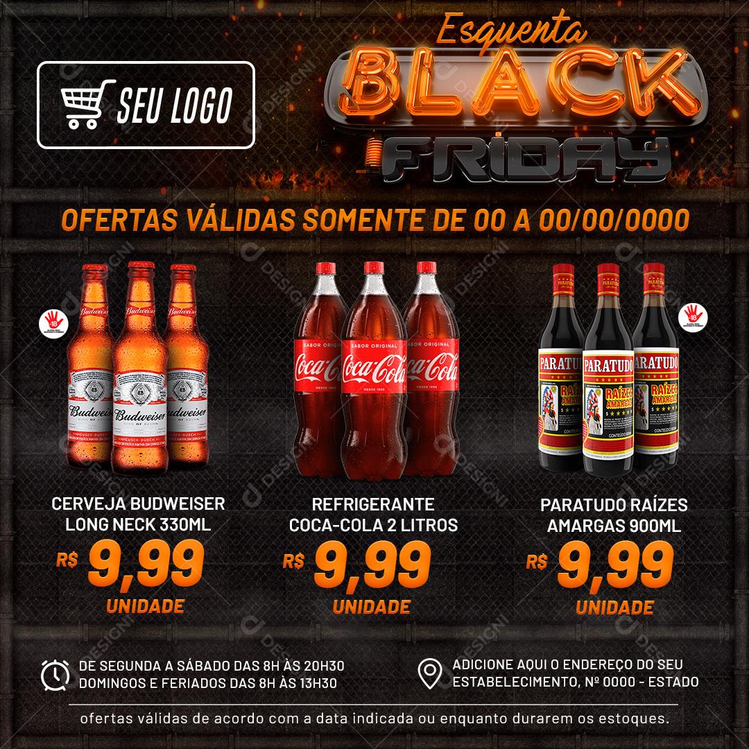Encarte Esquenta Black Friday Cerveja Refrigerante Social Media PSD Editável