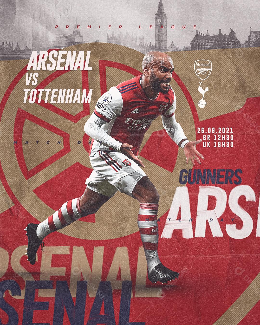 Flyer Campeonato Arsenal VS Tottenham Social Media PSD Editável