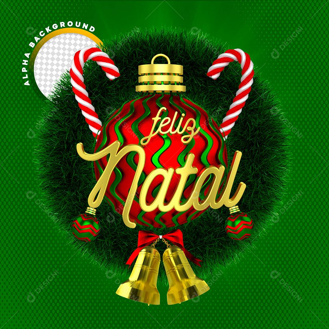 Selo 3D Feliz Natal e Feliz Ano Novo PSD Para Composição [download