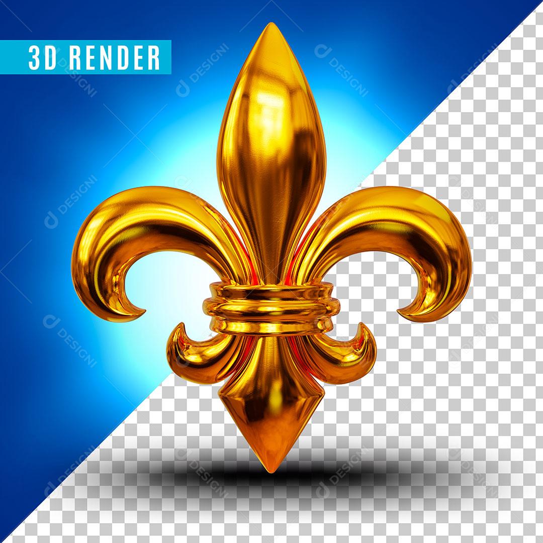 Elemento 3D Flor De Lis Dourada Para Composição PSD [download] - Designi