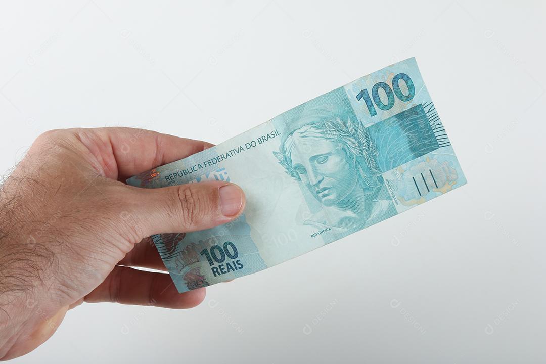 Dinheiro Brasileiro Notas de 100 Reais Imagem JPG