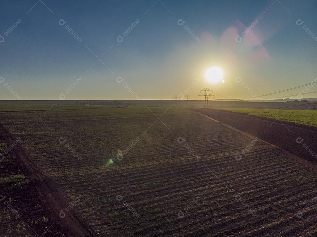 Pôr do sol entre torres de energia Imagem JPG