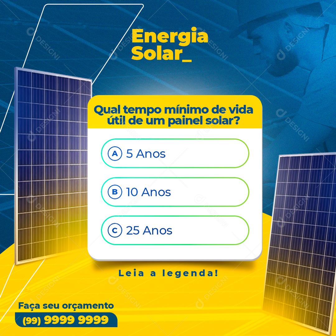 Enquete Energia Solar Qual Tempo Mínimo De Vida Útil de Uma Placa Solar Social Media PSD Editável