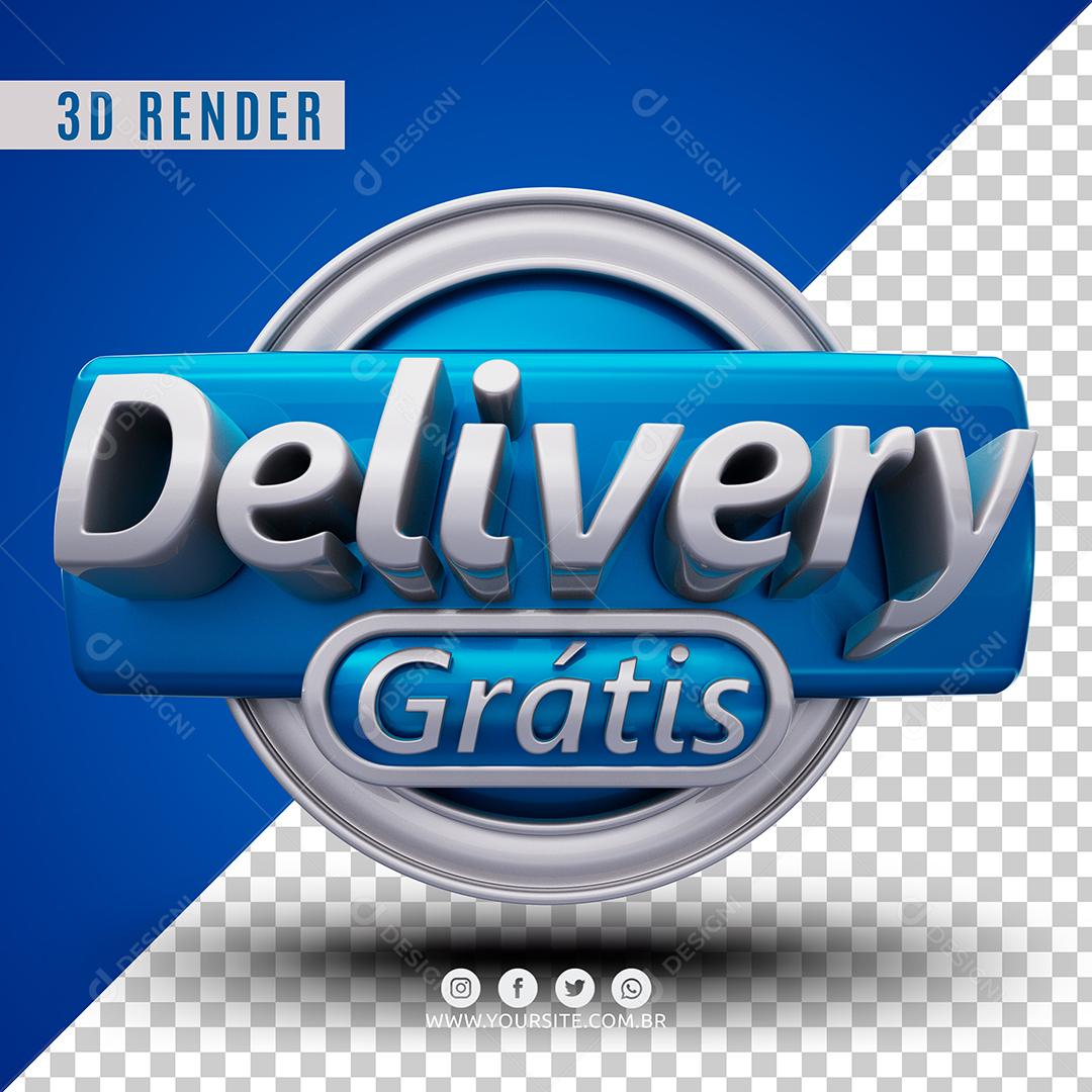 Selo 3D Delivery Grátis Azul Para Composição PSD