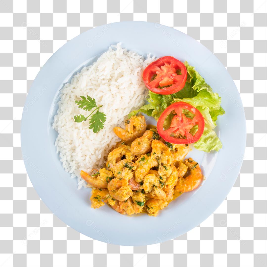 Prato com arroz salada e camarão PNG Transparente [download] - Designi