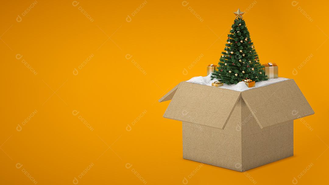 Caixa de presente aberta cheia de uma árvore de Natal e neve [download] -  Designi