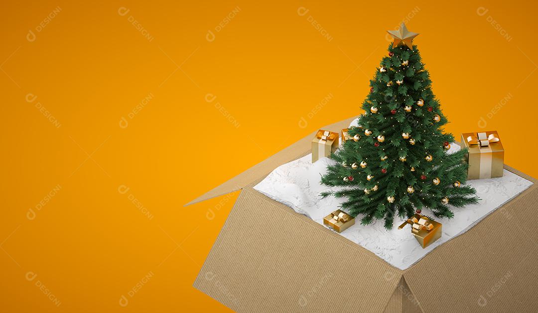 Caixa de presente aberta cheia de uma árvore de Natal e neve [download] -  Designi