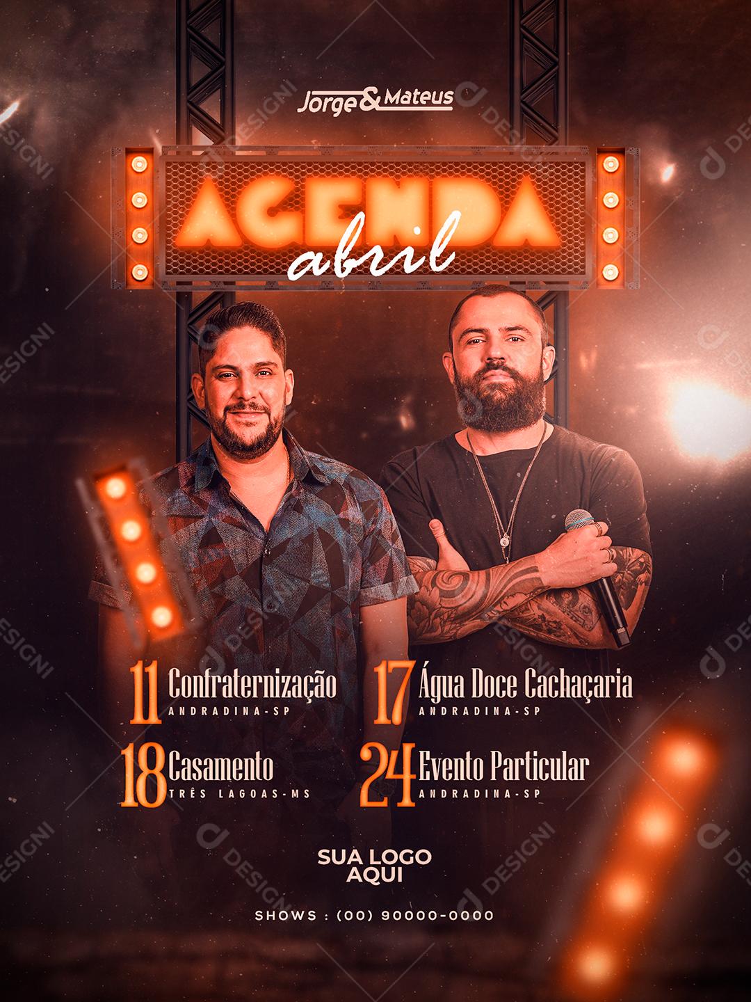 Social Media Agenda Abril Jorge e Mateus Flyer PSD Editável