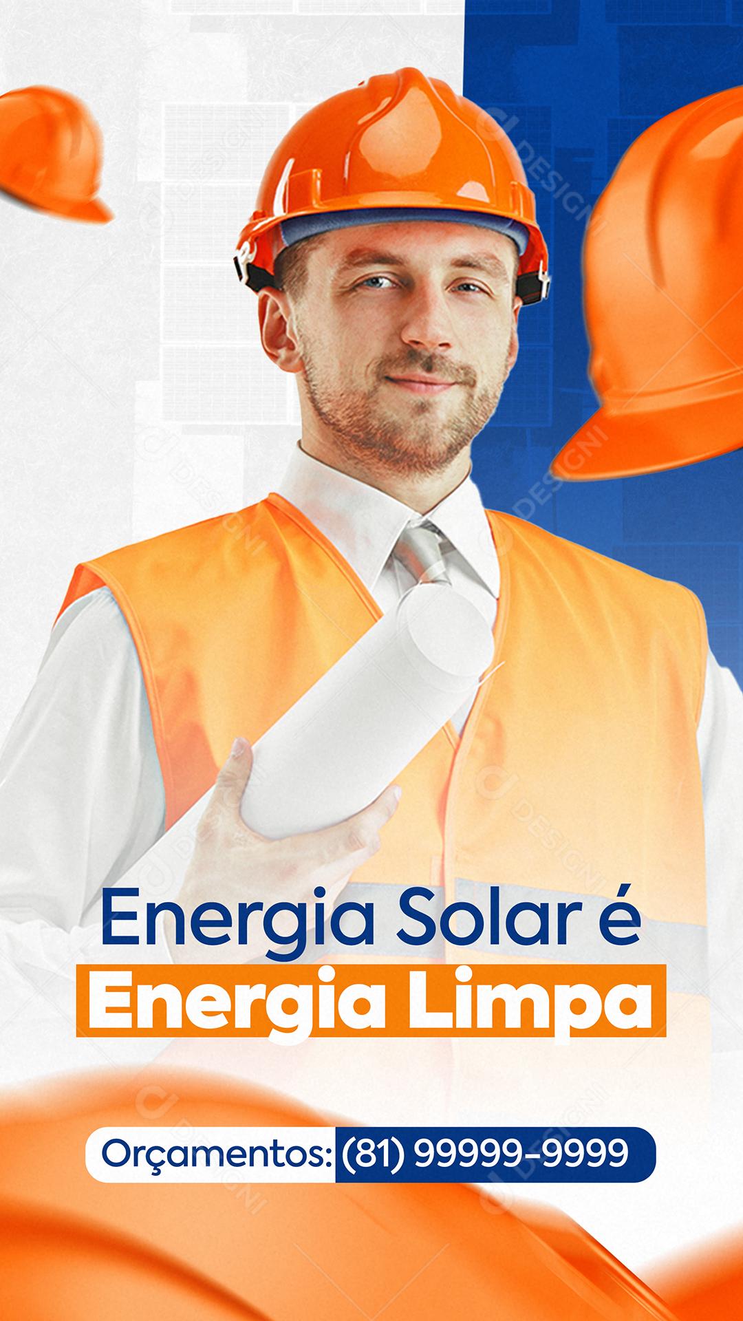 Social Media Energia Solar é Energia Limpa PSD Editável