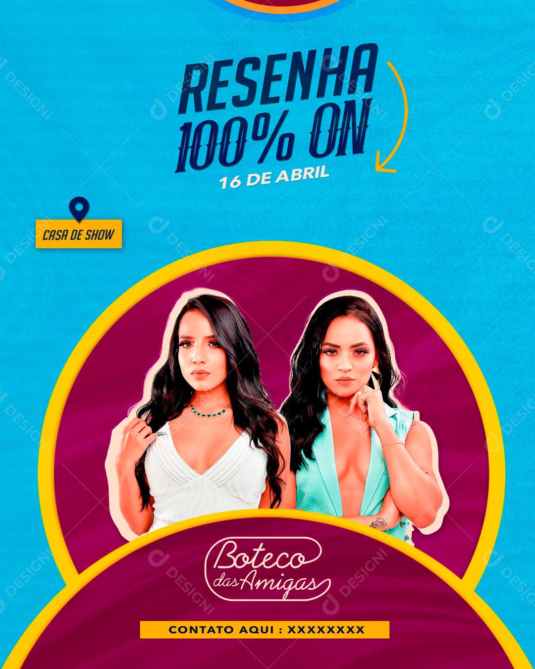 Flyer Resenha 100% On Boteco Das Amigas Social Media PSD Editável