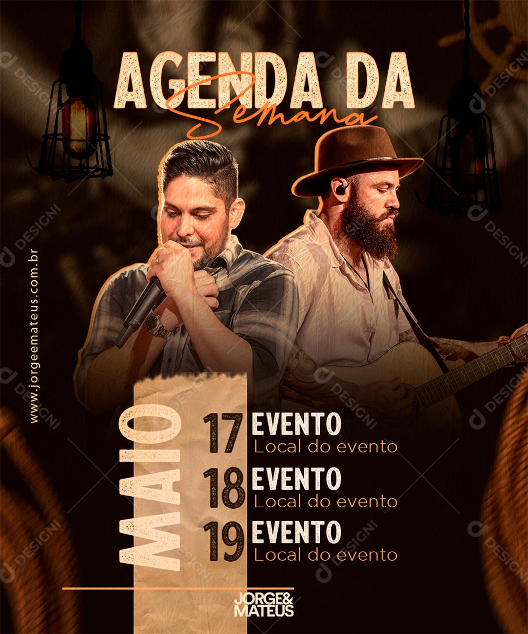 Flyer Agenda Semanal Cantores Jorge e Matheus Social Media PSD Editável