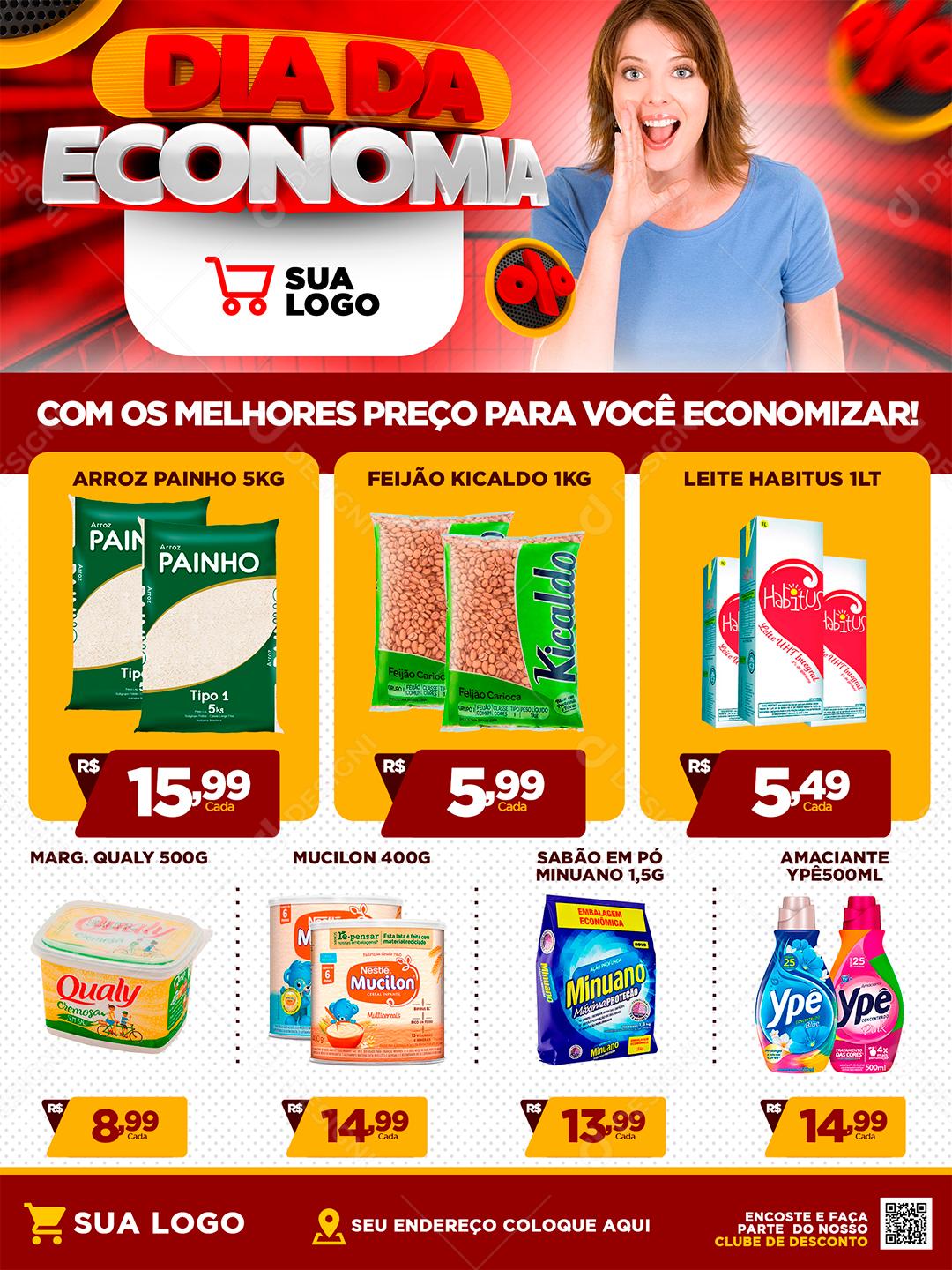 Social Media Encarte Dia da Economia Encarte Supermercado PSD Editável