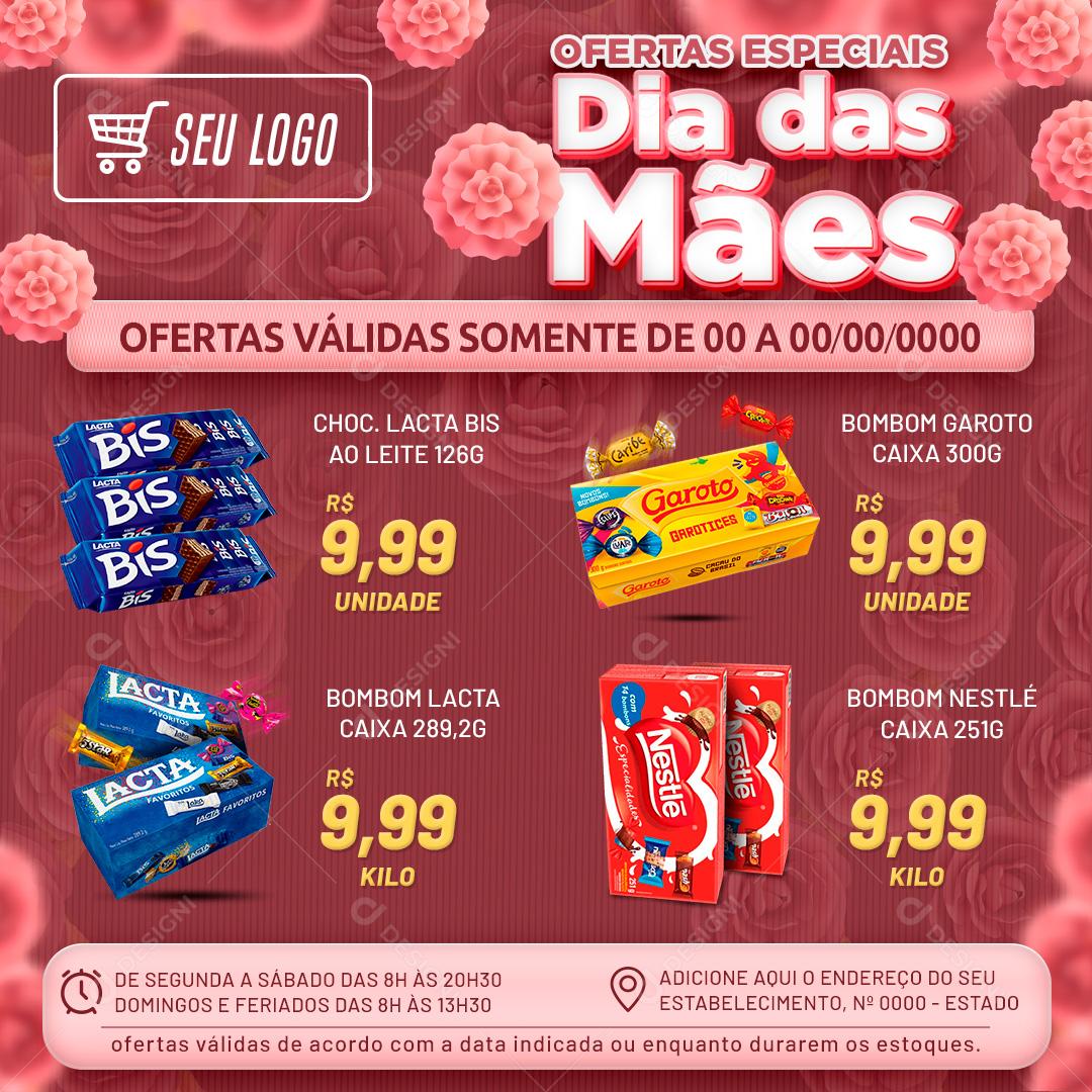 Social Media Encarte Ofertas Especiais Dia Das Mães Produtos Supermercados PSD Editável