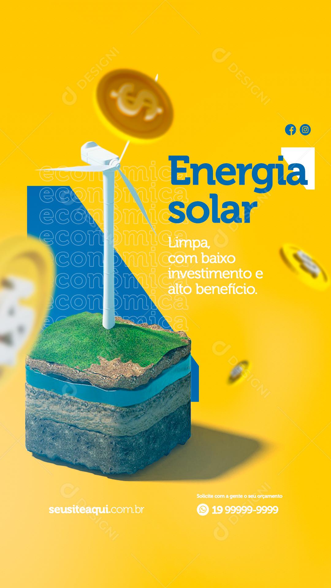 Social Media Story Energia Solar Limpa Com Baixo Investimento PSD Editável