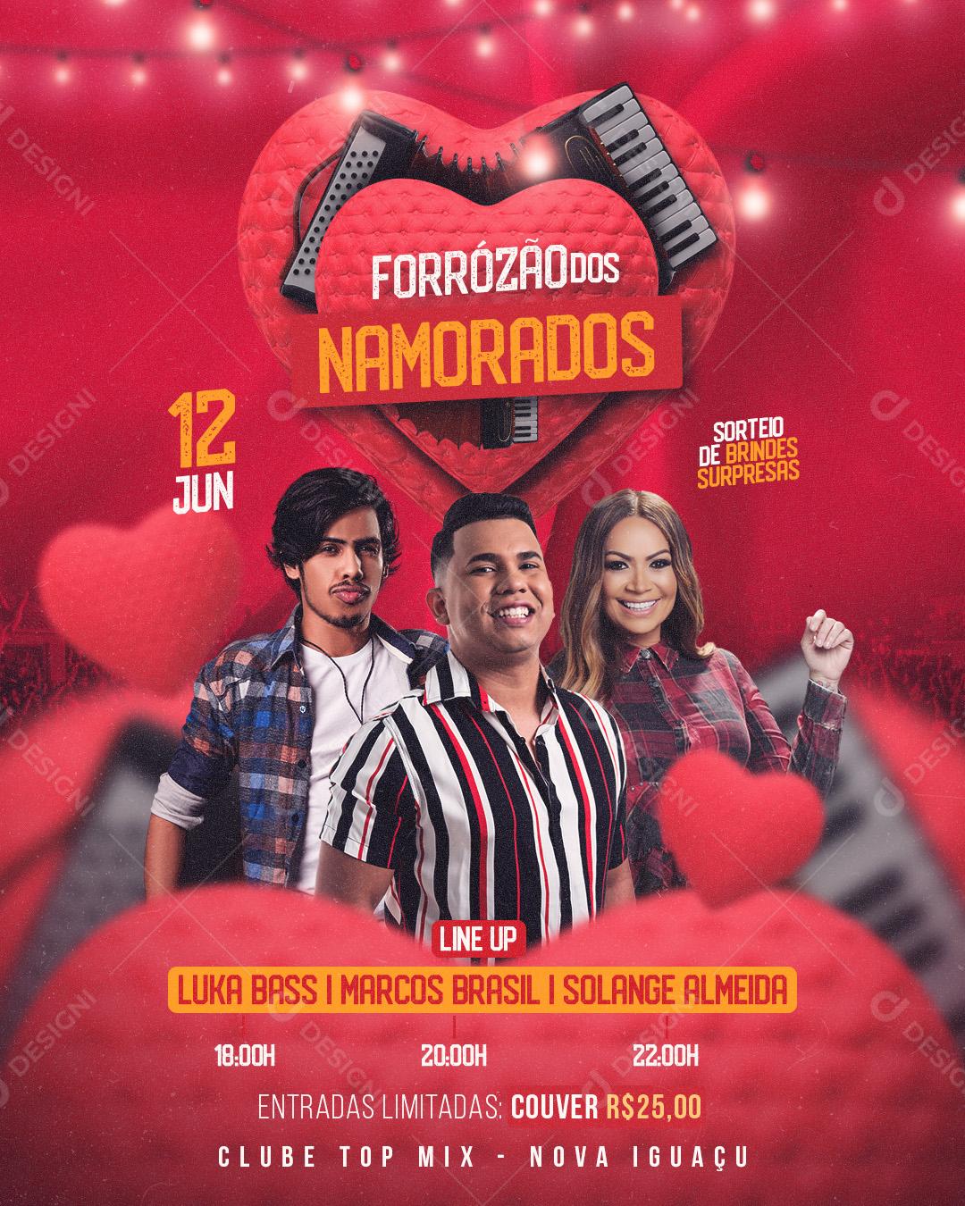 Flyer Forrózão Dos Namorados Shows Social Media PSD Editável